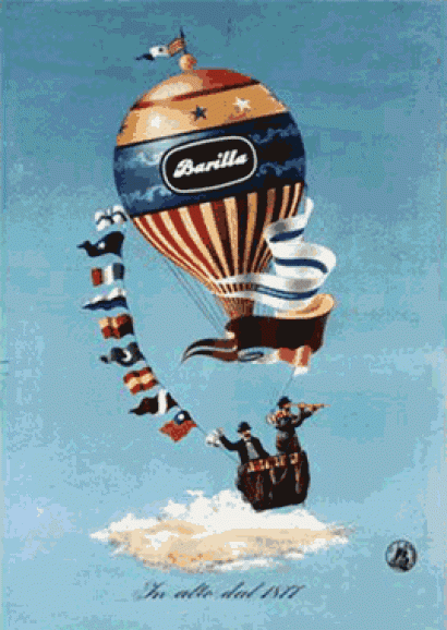 Poster portraying the hot-air balloon made by Giuseppe Venturini