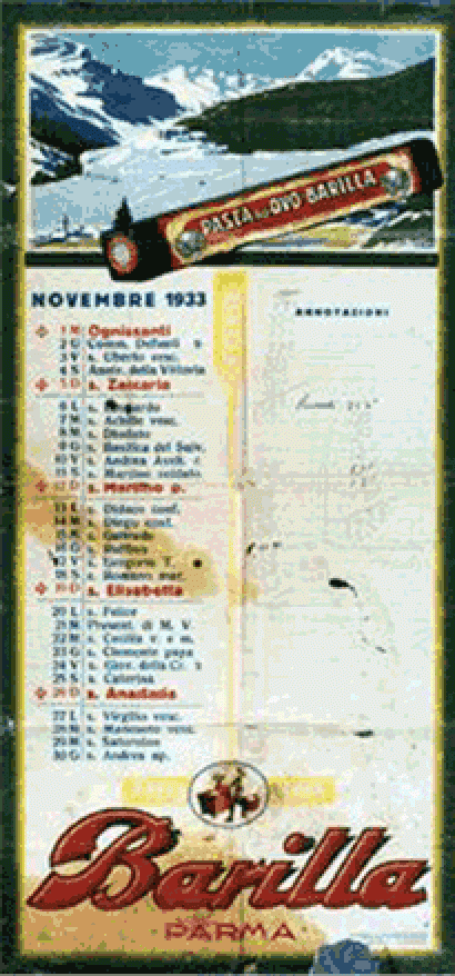1g Unknown, Barilla Calendar of 1933. Wall Calendar. Parma, Zafferri Graphics, 1932. ASB, Rla 18.