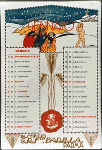 Erberto Carboni, Barilla Calendar of 1922. Bolonia, Chappuis Lithography of 1921. ASB, Rla 15