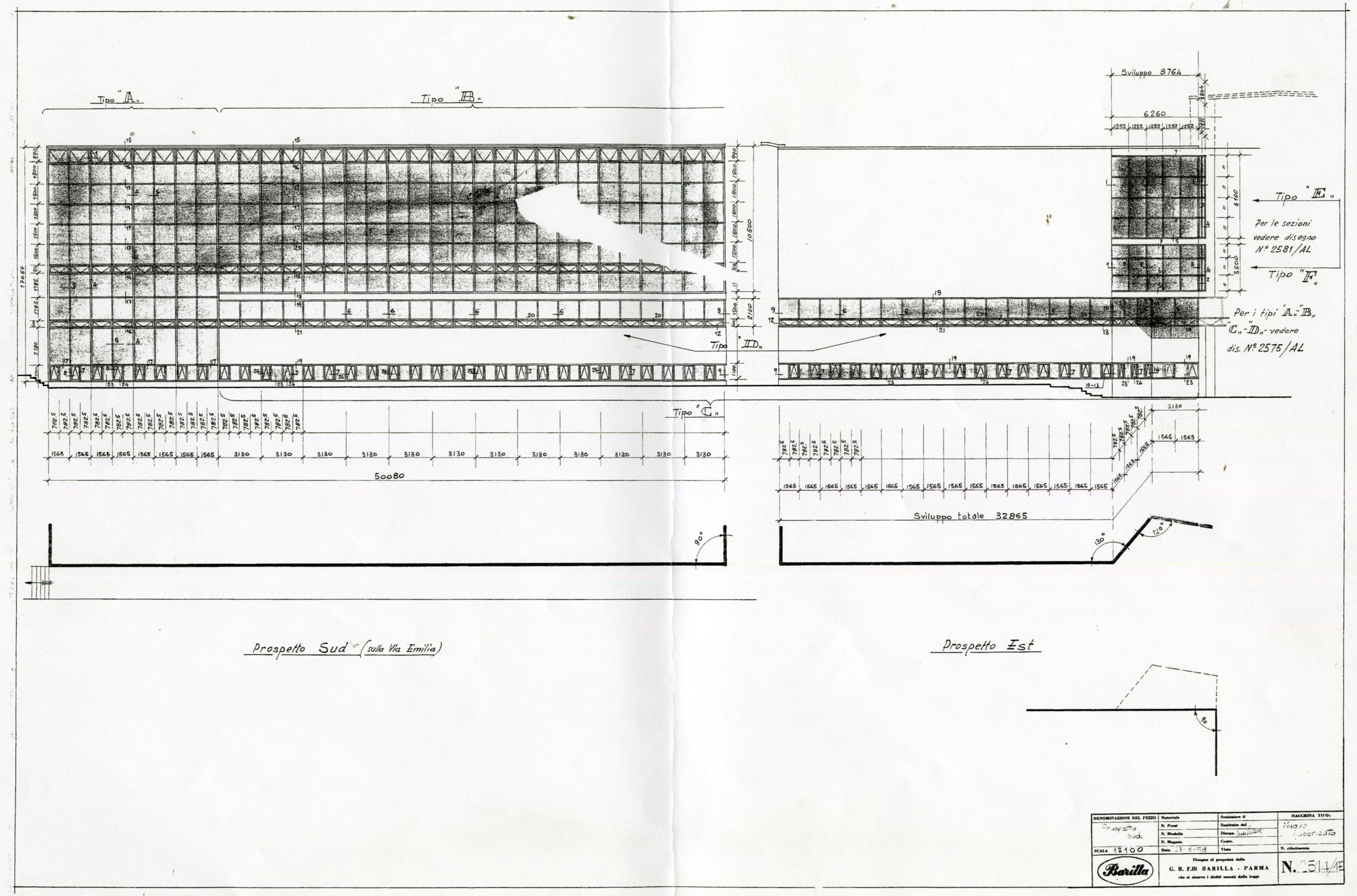 Barilla Technical Office, partition of doors and windows of the southern and eastern facades, 1959 [ASB, O, Plants].