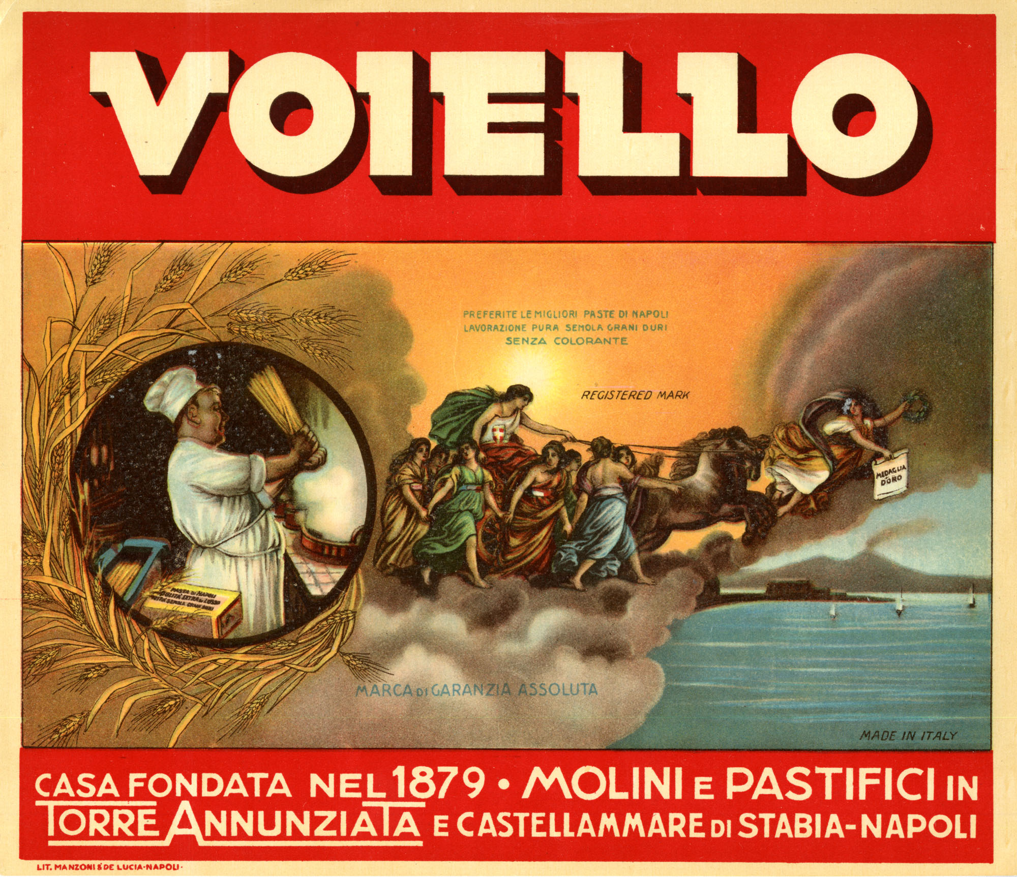 Locandina pubblicitaria del Pastificio Voiello negli anni Venti del Novecento