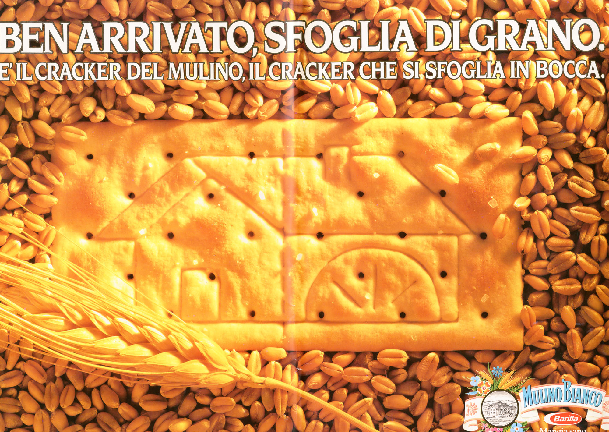 Pubblicità a stampa per i crakers Sfoglia di grano, 1985