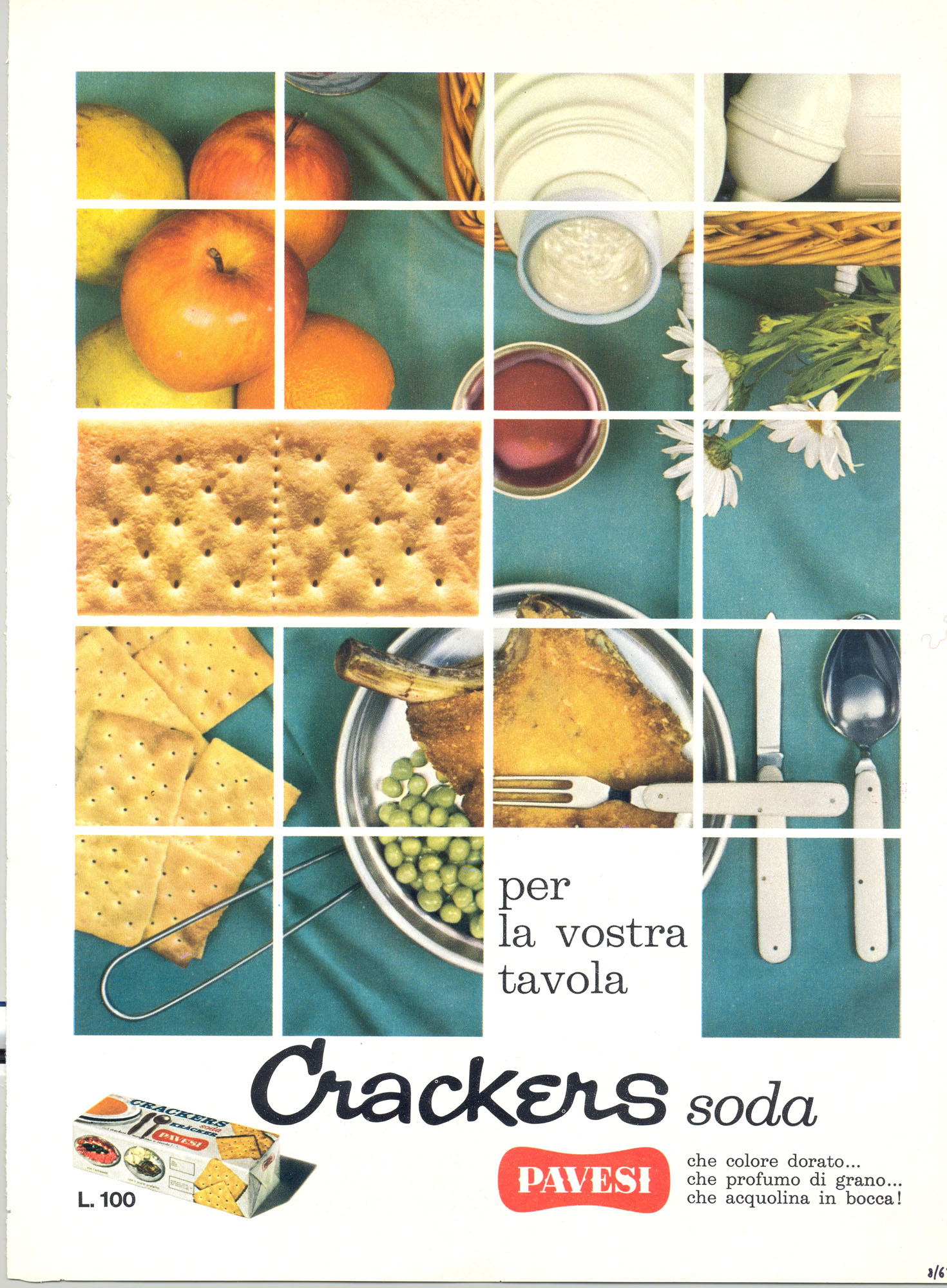 Press advertising Gran Pavesi Crackers, 1962
