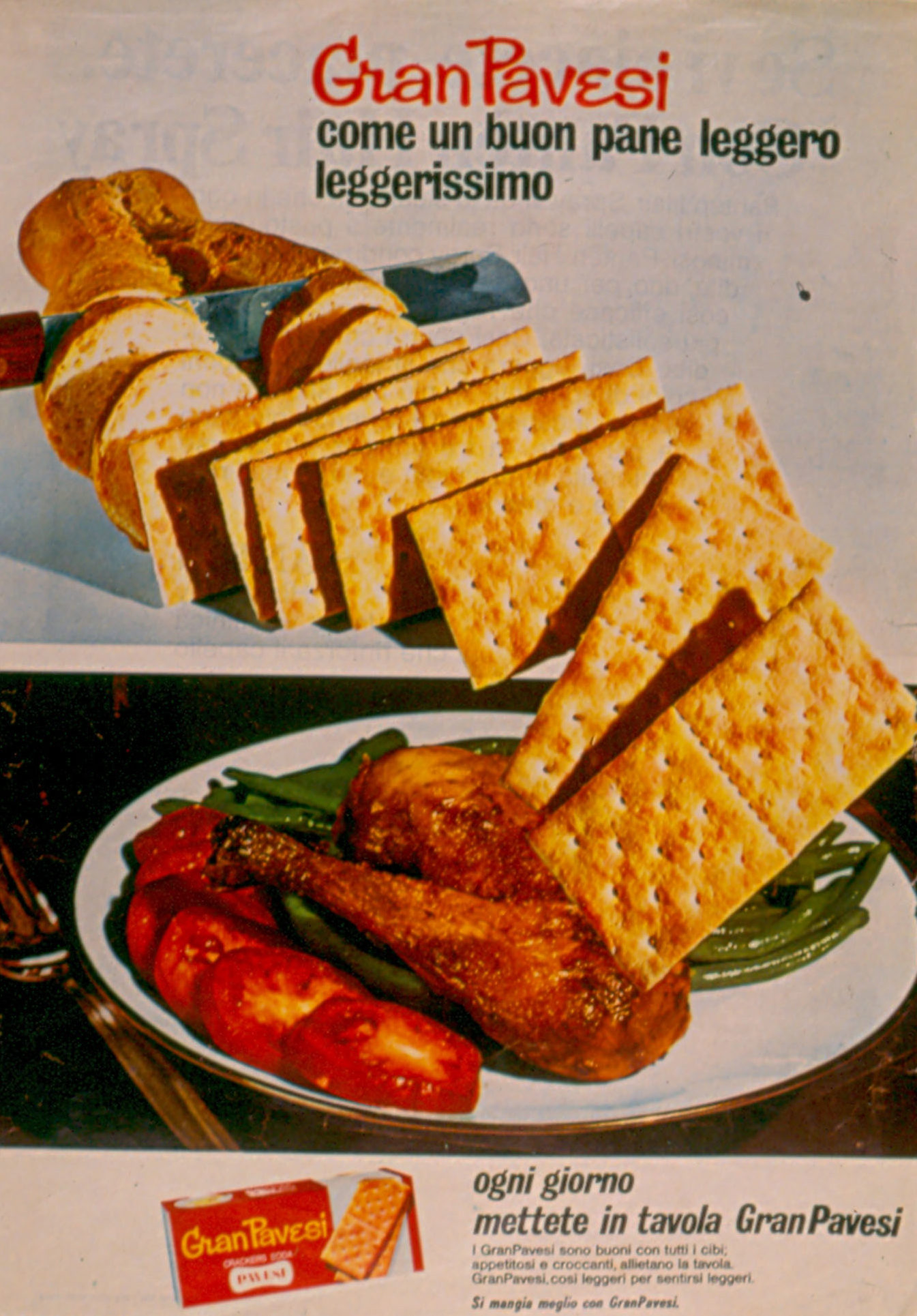 Press advertising Gran Pavesi Crackers, 1968