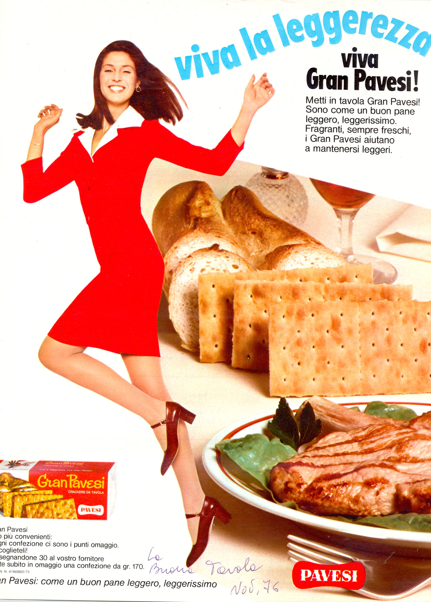Press advertising Gran Pavesi Crackers, 1976