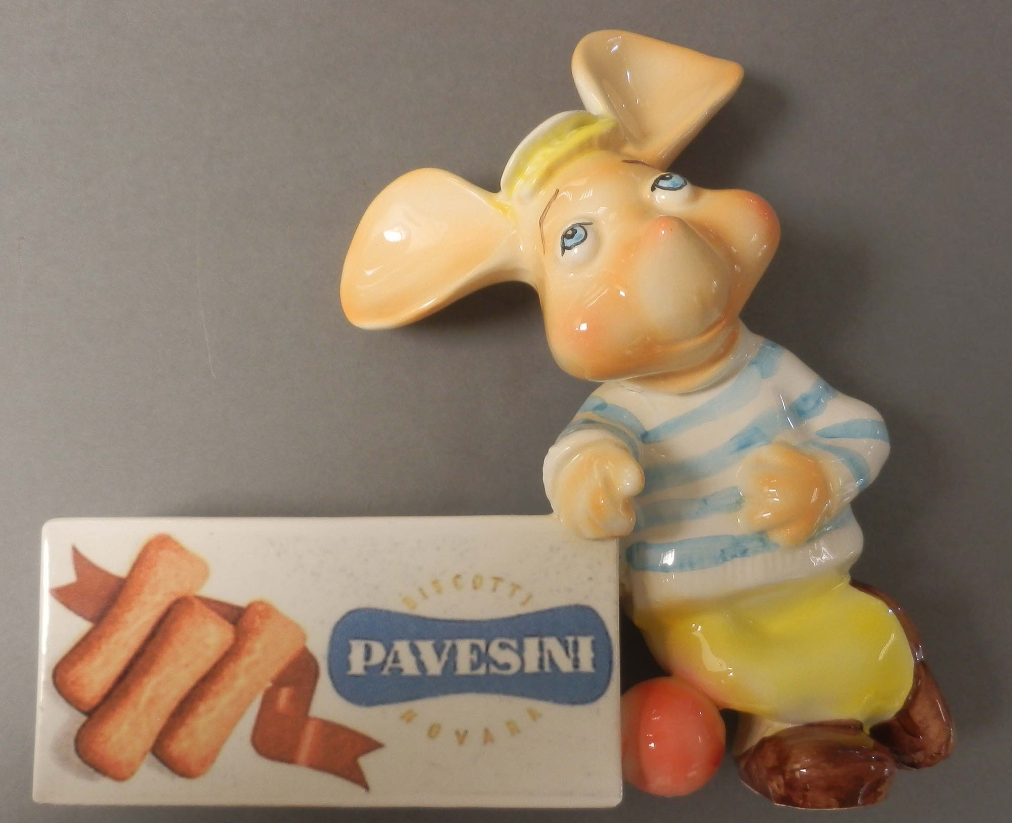 Topo Gigio and Pavesini, shop exhibitor, polycrome ceramic, 1963