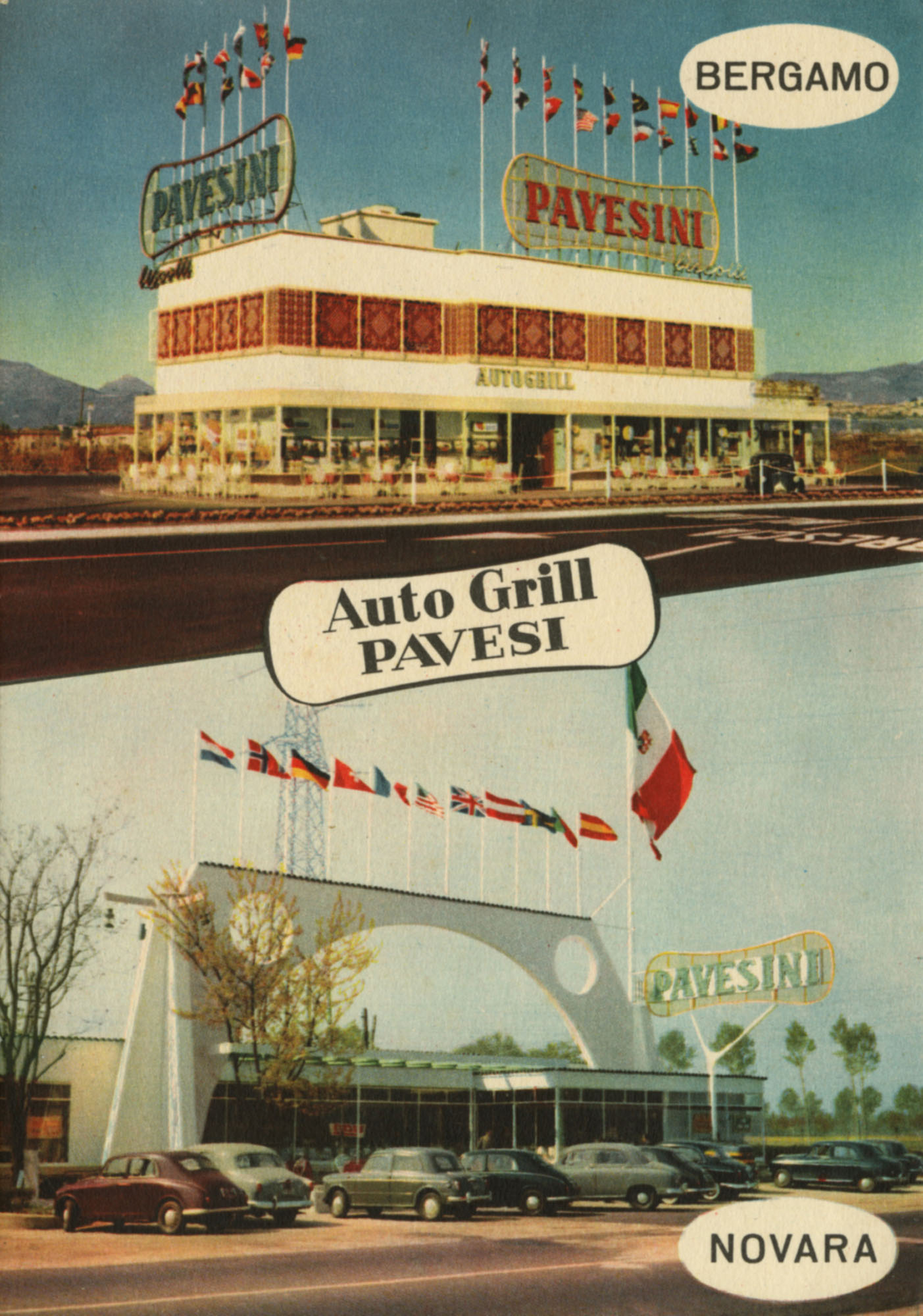 Pavesi Service Station postcard - Bergamo - Novara