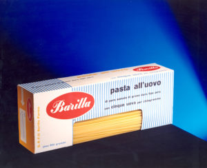 Erberto Carboni, confezione per la pasta all’uovo Barilla con l’esclusiva finestratura “ad angolo” brevettata – [ASB, BAR I Na 1955].